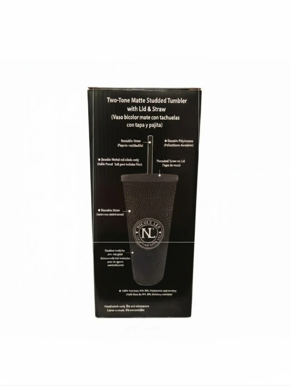 Nicole Lee Studded Tumbler Pink & Blue 24oz Cold Cup with Straw Lady in Black